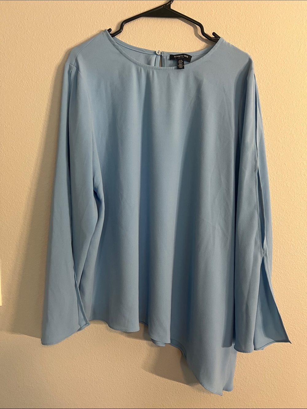 Kenneth Cole Pale Blue Asymmetric Long-Sleeve Blouse